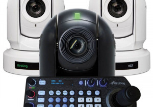 Used BirdDog Eyes P400 4K NDI PTZ Camera Kit 2x White 1x Black with FREE PTZ Keyboard
