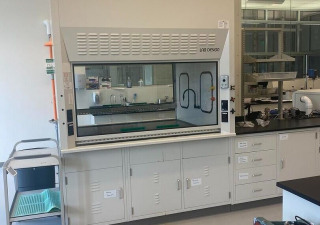 Used 6′ Chemical Fume Hood 2-Sided by Lab Design Bench top 72x61x56