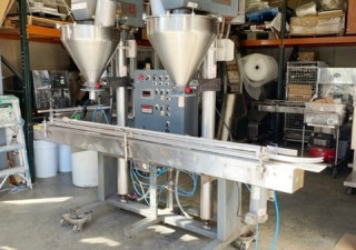 Used Ams Twin Head Powder Filler With Conveyor & Complete Sets Of Augers & Hoppers