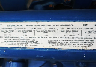 || 2011 CATERPILLAR C18 MARINE ENGINE, 533 kW, 715 HP, 2100 RPM ||